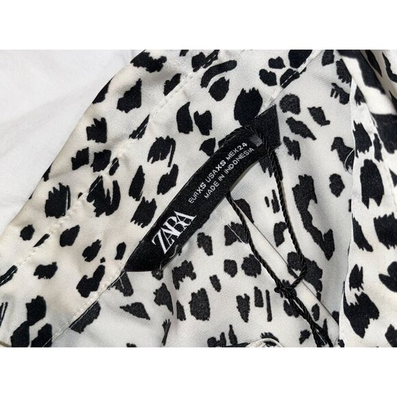 Zara Black & White Leopard Print Button-Up Long Sleeve Lightweight Women Blouse - Picture 5 of 10